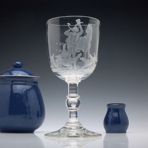 Engraved 19th Century John Peel Glass Goblet C1860