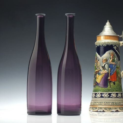 Pair of 19th Century Victorian Amethyst Glass Serving Bottles C1850