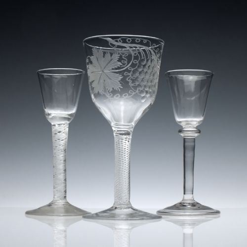 fig 1. Engraved Georgian Air twist Glass Goblet c1740