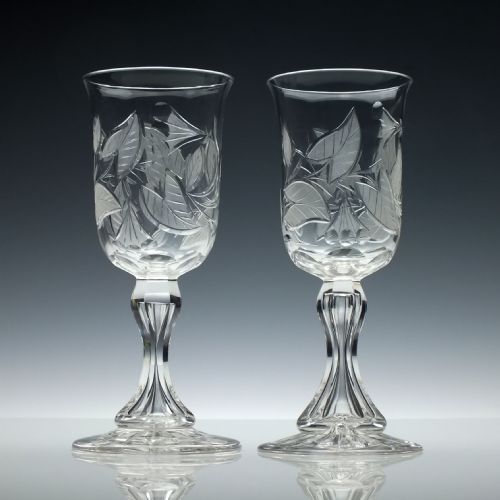 fig 1. Pair of Engraved 19th Century Richardson Glass Wine Goblets c1880