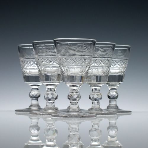 Set of Six Cut 19th Century Anglo Irish Port Wine Glasses C1840