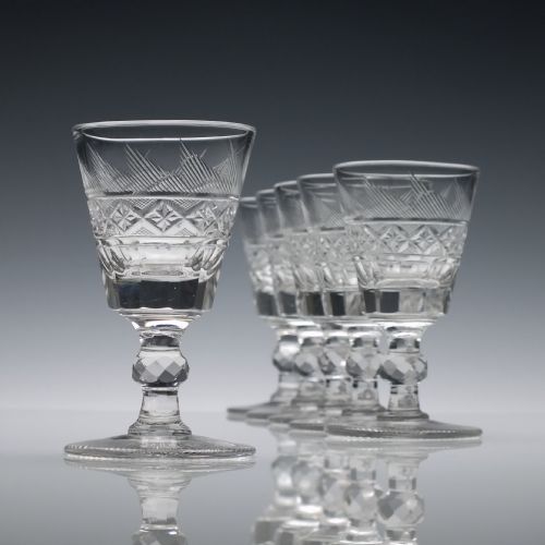 fig 1. Set of Six Cut 19th Century Anglo Irish Port Wine Glasses c1840