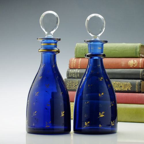 Pair of Blue Antique Georgian Sugar Loaf Glass Decanters C1820