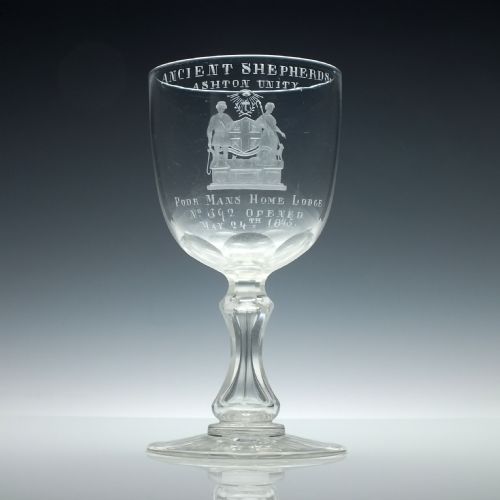 Engraved Ancient Shepherds Ashton Unity Glass Goblet C1860