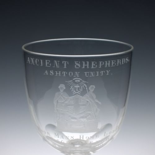 fig 1. Engraved Ancient Shepherds Ashton Unity Glass Goblet c1860