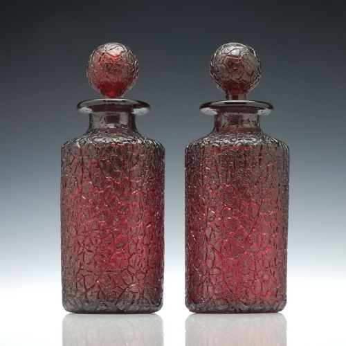 Pair of Ruby Glass French Antique Decanters C1870