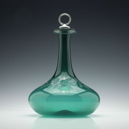 Engraved 19th Century Green Glass Union Decanter C1830