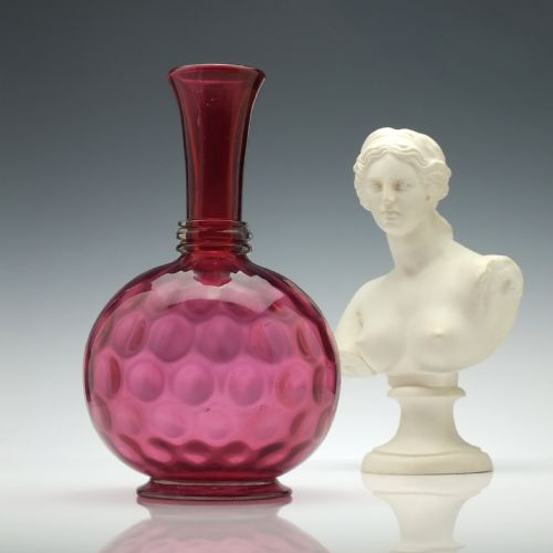 LARGE ANTIQUE 19TH CENTURY VICTORIAN CRANBERRY GLASS WINE CARAFE C1880 - ADDITIONAL PHOTO 1