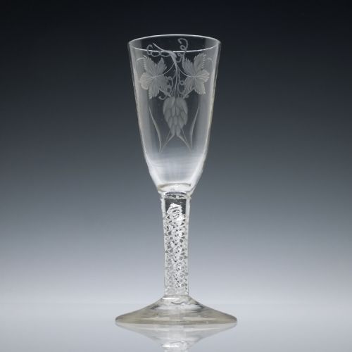 engraved 18th century air twist ale glass c1750 - CATEGORY: ANTIQUE GLASS - DATED GEORGIAN