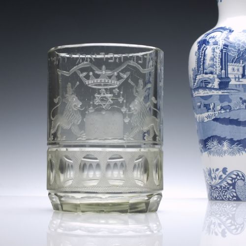 large masonic engraved 19th century glass beaker c1855 - CATEGORY: ANTIQUE GLASS - DATED VICTORIAN