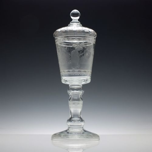 large golfer engraved 19th century lidded glass goblet c1900 - CATEGORY: ANTIQUE GLASS - DATED 1900