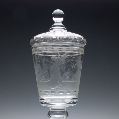 LARGE GOLFER ENGRAVED 19TH CENTURY LIDDED GLASS GOBLET C1900 - ADDITIONAL PHOTO 2