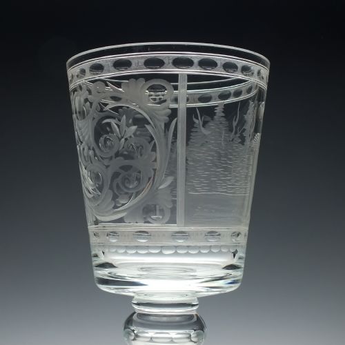 LARGE GOLFER ENGRAVED 19TH CENTURY LIDDED GLASS GOBLET C1900 - ADDITIONAL PHOTO 7