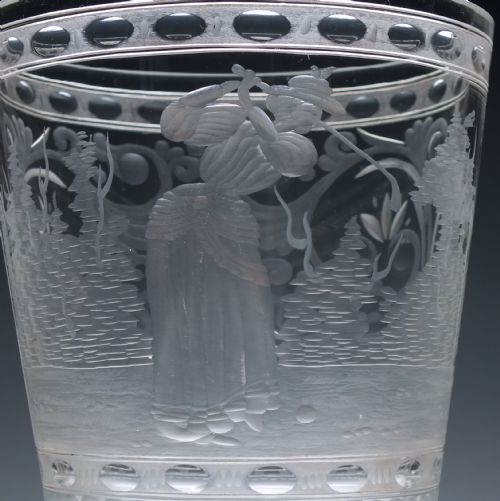 LARGE GOLFER ENGRAVED 19TH CENTURY LIDDED GLASS GOBLET C1900 - ADDITIONAL PHOTO 8