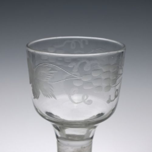 ENGRAVED TERRACED FOOT GEORGIAN OPAQUE TWIST DRAM GLASS C1760 - ADDITIONAL PHOTO 3