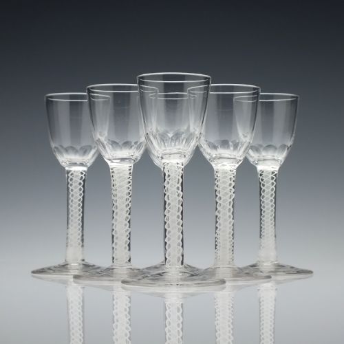 a set of six 19th century opaque twist liqueur glasses c1860 - CATEGORY: ANTIQUE GLASS - DATED VICTORIAN