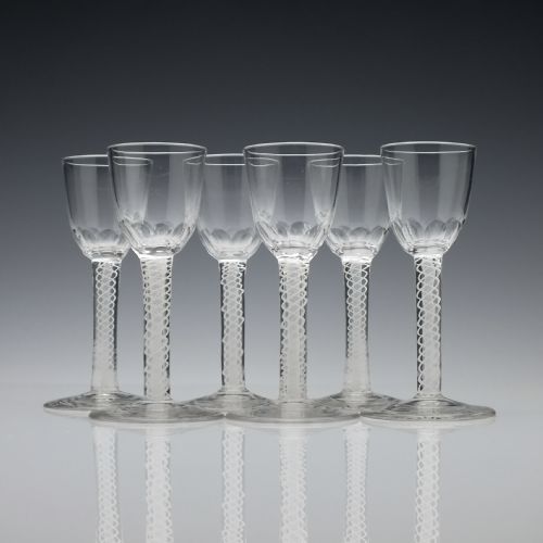 A SET OF SIX 19TH CENTURY OPAQUE TWIST LIQUEUR GLASSES C1860 - ADDITIONAL PHOTO 1