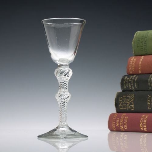 georgian double knop air twist wine glass c1750 - CATEGORY: ANTIQUE GLASS - DATED GEORGIAN