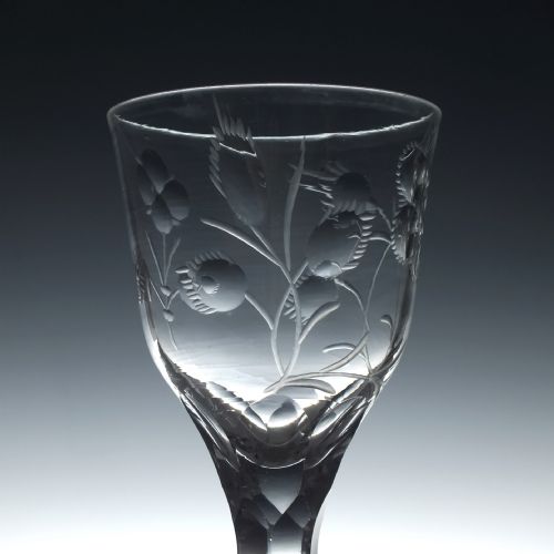 ENGRAVED 18TH CENTURY JACOBITE SYMPATHY FACET CUT GLASS GOBLET C1780 - ADDITIONAL PHOTO 2