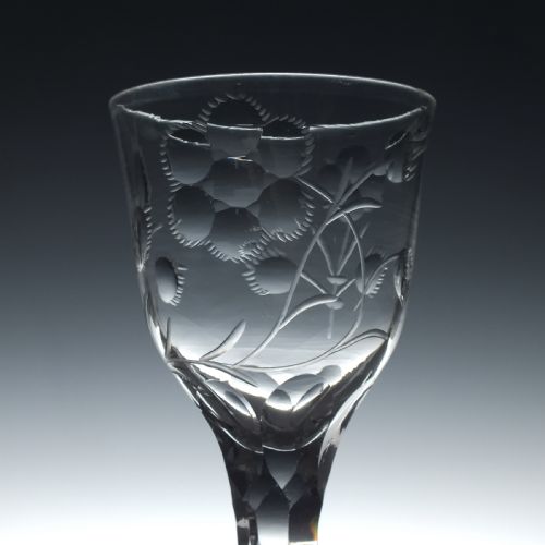 ENGRAVED 18TH CENTURY JACOBITE SYMPATHY FACET CUT GLASS GOBLET C1780 - ADDITIONAL PHOTO 3