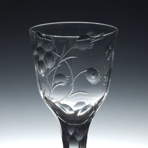 ENGRAVED 18TH CENTURY JACOBITE SYMPATHY FACET CUT GLASS GOBLET C1780 - ADDITIONAL PHOTO 4