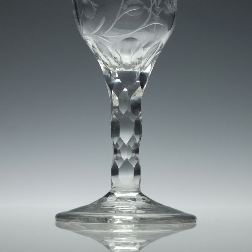 ENGRAVED 18TH CENTURY JACOBITE SYMPATHY FACET CUT GLASS GOBLET C1780 - ADDITIONAL PHOTO 6