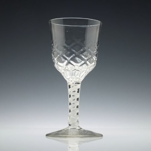 diamond moulded georgian opaque twist glass wine goblet c1760 - CATEGORY: ANTIQUE GLASS - DATED GEORGIAN
