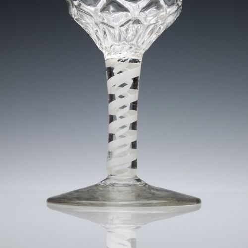 DIAMOND MOULDED GEORGIAN OPAQUE TWIST GLASS WINE GOBLET C1760 - ADDITIONAL PHOTO 3