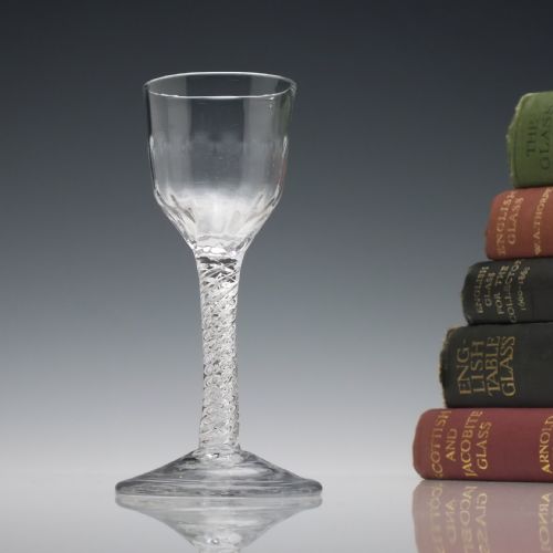 rib moulded 18th century air twist wine glass c1750 - CATEGORY: ANTIQUE GLASS - DATED GEORGIAN