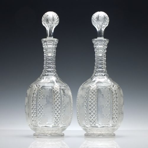 pair of cut and engraved victorian decanters c1870 - CATEGORY: ANTIQUE GLASS - DATED VICTORIAN