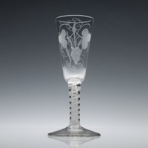 engraved georgian opaque twist ale glass c1760 - CATEGORY: ANTIQUE GLASS - DATED GEORGIAN