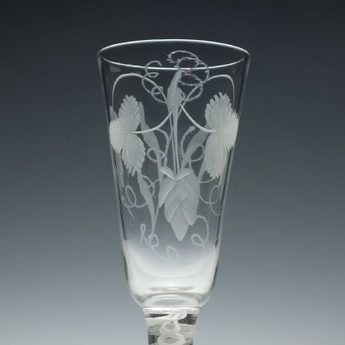 ENGRAVED GEORGIAN OPAQUE TWIST ALE GLASS C1760 - ADDITIONAL PHOTO 1