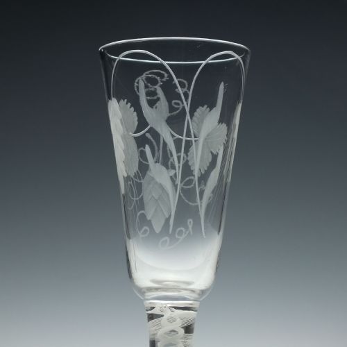 ENGRAVED GEORGIAN OPAQUE TWIST ALE GLASS C1760 - ADDITIONAL PHOTO 3