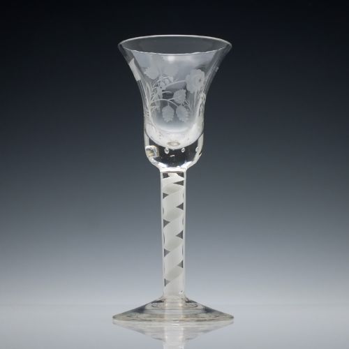 ENGRAVED 19TH CENTURY OPAQUE TWIST WINE GLASS C1840 - ADDITIONAL PHOTO 1
