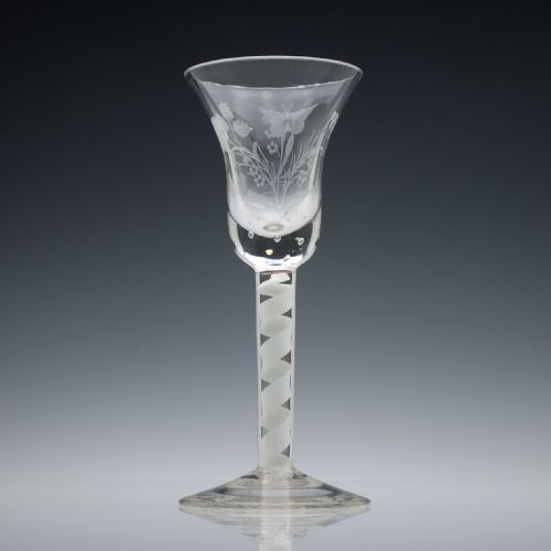 ENGRAVED 19TH CENTURY OPAQUE TWIST WINE GLASS C1840 - ADDITIONAL PHOTO 2