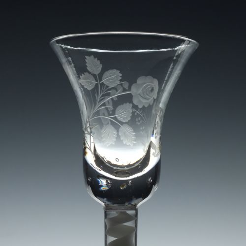 ENGRAVED 19TH CENTURY OPAQUE TWIST WINE GLASS C1840 - ADDITIONAL PHOTO 3
