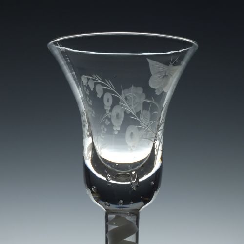 ENGRAVED 19TH CENTURY OPAQUE TWIST WINE GLASS C1840 - ADDITIONAL PHOTO 4