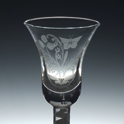 ENGRAVED 19TH CENTURY OPAQUE TWIST WINE GLASS C1840 - ADDITIONAL PHOTO 5