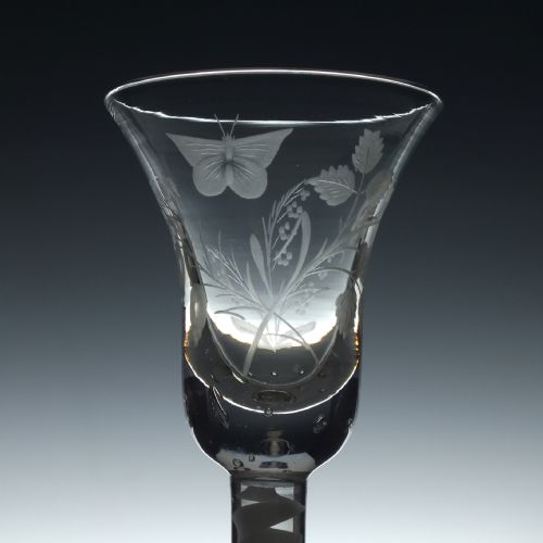 ENGRAVED 19TH CENTURY OPAQUE TWIST WINE GLASS C1840 - ADDITIONAL PHOTO 6