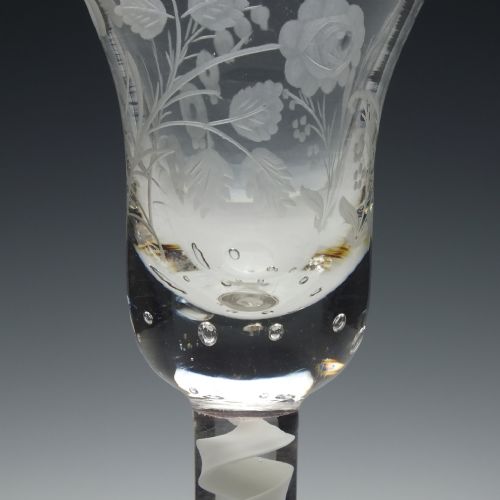 ENGRAVED 19TH CENTURY OPAQUE TWIST WINE GLASS C1840 - ADDITIONAL PHOTO 7