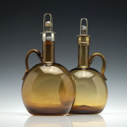 pair of 19th century amber glass flagons c1860 - CATEGORY: ANTIQUE GLASS - DATED VICTORIAN