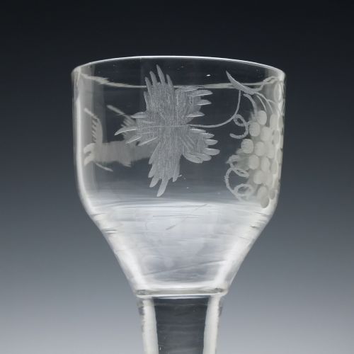 ENGRAVED 18TH CENTURY PLAIN STEM WINE GLASS C1740 - ADDITIONAL PHOTO 1