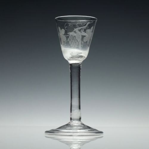 engraved georgian plain stem wine glass c1740 - CATEGORY: ANTIQUE GLASS - DATED GEORGIAN