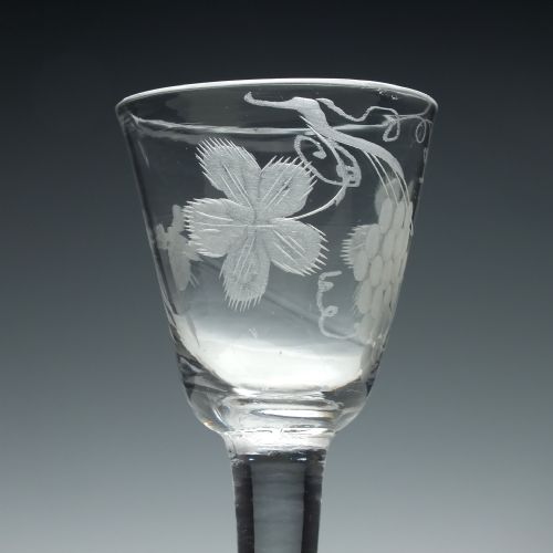 ENGRAVED GEORGIAN PLAIN STEM WINE GLASS C1740 - ADDITIONAL PHOTO 1