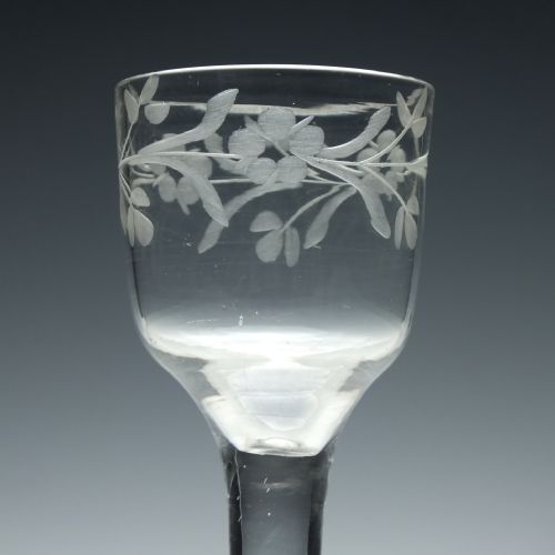 ENGRAVED 18TH CENTURY PLAIN STEM WINE GLASS C1740 - ADDITIONAL PHOTO 1