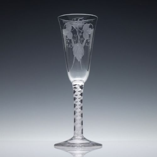 engraved 18th century opaque twist ale glass c1760 - CATEGORY: ANTIQUE GLASS - DATED GEORGIAN