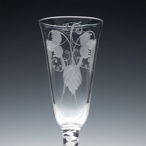ENGRAVED 18TH CENTURY OPAQUE TWIST ALE GLASS C1760 - ADDITIONAL PHOTO 1