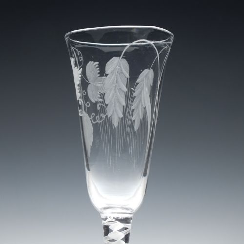 ENGRAVED 18TH CENTURY OPAQUE TWIST ALE GLASS C1760 - ADDITIONAL PHOTO 2