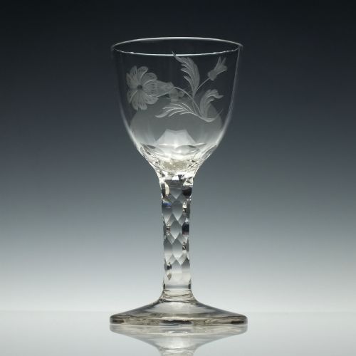 ENGRAVED 18TH CENTURY JACOBITE SYMPATHY FACET CUT GLASS GOBLET C1780 - ADDITIONAL PHOTO 2