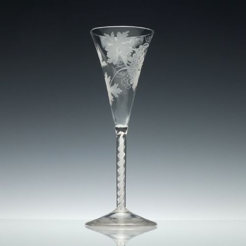 engraved 18th century georgian mixed twist champagne glass c1760 - CATEGORY: ANTIQUE GLASS - DATED GEORGIAN